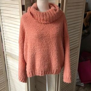 Pink Fuzzy Fleece Cowl Neck Sweater
